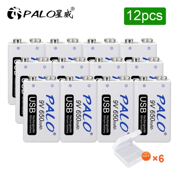 9V 650mAh Lithium-Ion Genopladeligt Batteri, CE Certificeret, 7.2-8.4V,12 stk