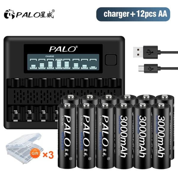 Genopladelige batterier, 100% originale, 12V 3000mAh, 12AA 1 Oplader