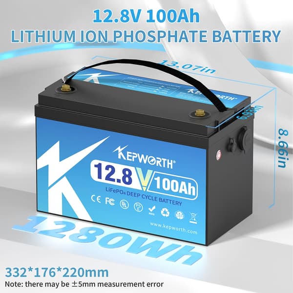 Lifepo4 Batteri, 12V, Serie/Parallel Understøttelse, 12V 100Ah 332mm