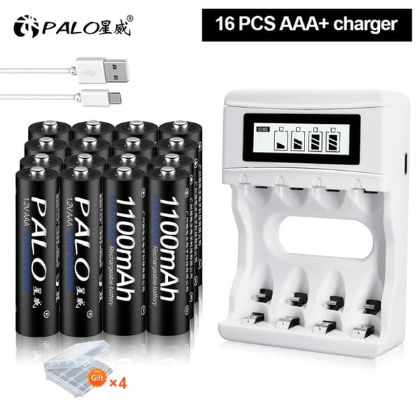 Genopladelige AAA-batterier, 1100mAh kapacitet, Ni-MH-teknologi, 16AAA og 1 oplader