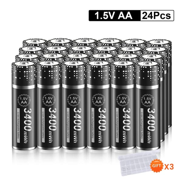 AA Li-Ion Genopladelige Batterier, 3400mWh Høj Kapacitet, CE Certificeret,24 stk., 1,5V