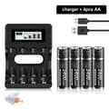 Miniatyrbillede 2 af 2: Genopladeligt AA Lithium Batteri, 3400 mWh Kapacitet, Ideelt til Ure og Legetøj, 4 batteri 1 oplader