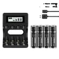 Miniatyrbillede 1 af 2: Genopladeligt AA Lithium Batteri, 3400 mWh Kapacitet, Ideelt til Ure og Legetøj, 4 batteri 1 oplader
