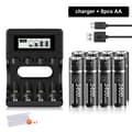 Miniatyrbillede 2 af 2: Genopladeligt AA Lithium Batteri, 3400 mWh Kapacitet, Ideelt til Ure og Legetøj, 8 batteri 1 oplader