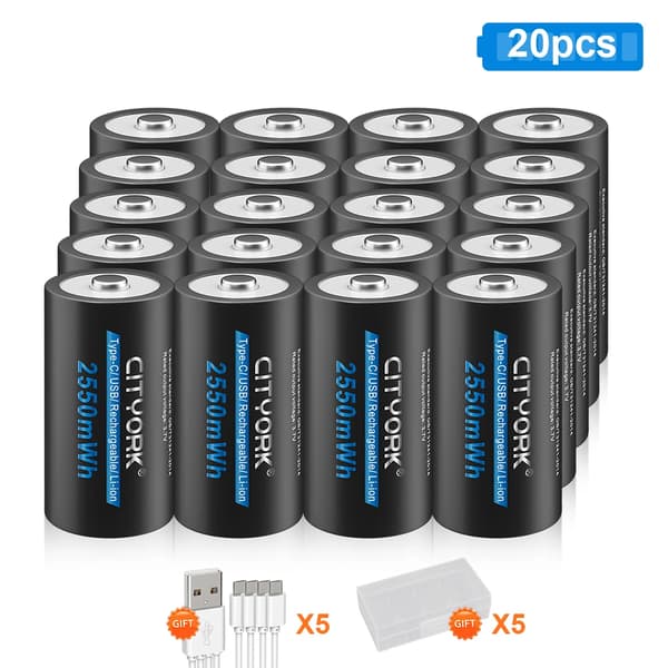 Genopladeligt 3,7V CR123A Batteri, 2550mWh Kapacitet, USB Type-C Opladning,20 stk.