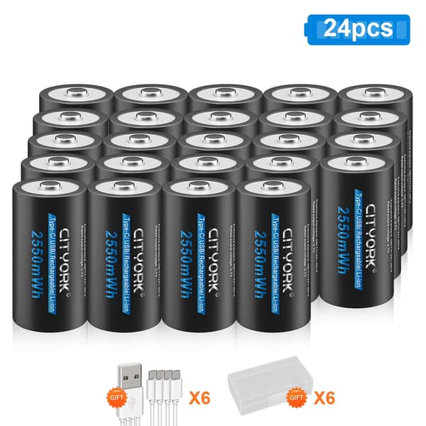 Genopladeligt 3,7V CR123A Batteri, 2550mWh Kapacitet, USB Type-C Opladning,24 stykker