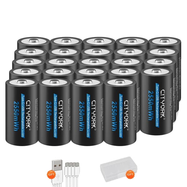 Genopladeligt 3,7V CR123A Batteri, 2550mWh Kapacitet, USB Type-C Opladning,24 stykker
