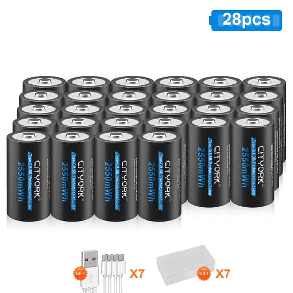 Genopladeligt 3,7V CR123A Batteri, 2550mWh Kapacitet, USB Type-C Opladning,28 stykker