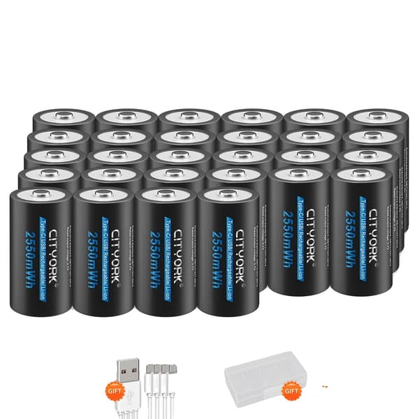 Genopladeligt 3,7V CR123A Batteri, 2550mWh Kapacitet, USB Type-C Opladning,28 stykker