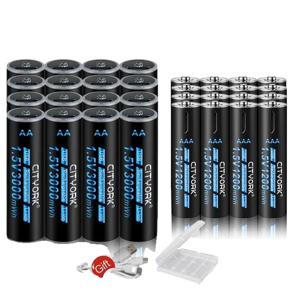 Genopladelige AA- og AAA-batterier, 3000 mAh batterikapacitet, USB-opladning,16AA-16AAA Batteri