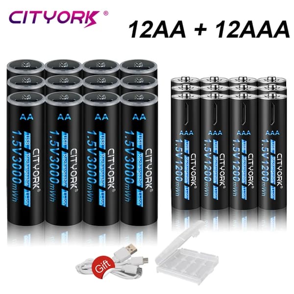 Genopladelige AA- og AAA-batterier, 3000 mAh batterikapacitet, USB-opladning,12AA-12AAA Batteri