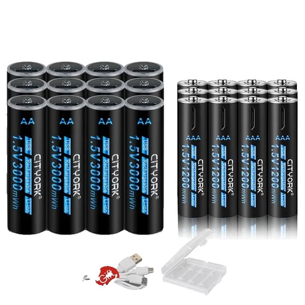 Genopladelige AA- og AAA-batterier, 3000 mAh batterikapacitet, USB-opladning,12AA-12AAA Batteri
