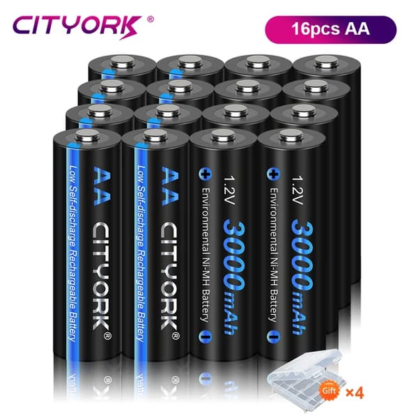 Genopladelige batterier, 3000mAh kapacitet, batterioplader inkluderet, 16PCS AA batteri