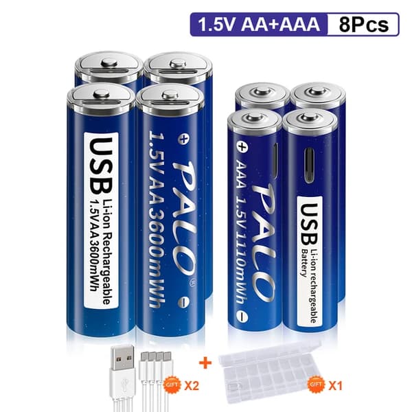 Genopladelige batterier, høj kapacitet, USB-opladning, 4AA 4AAA