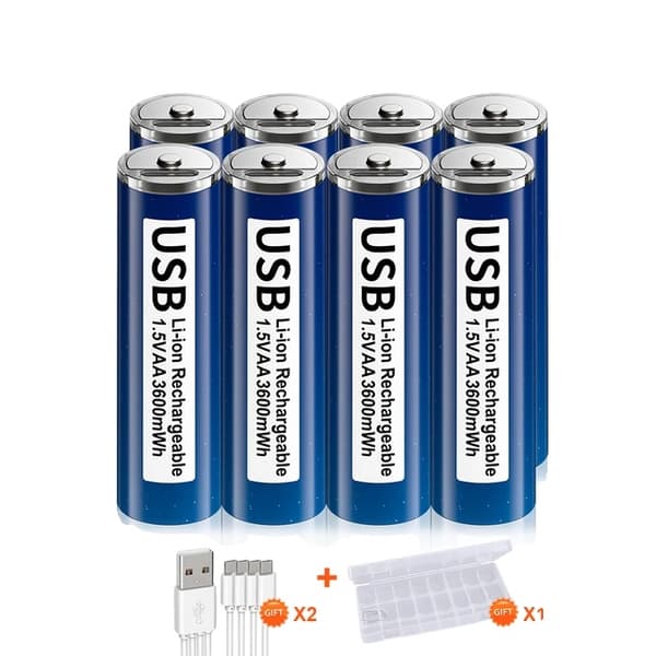 Genopladelige batterier, høj kapacitet, USB-opladning, 8AA batteri