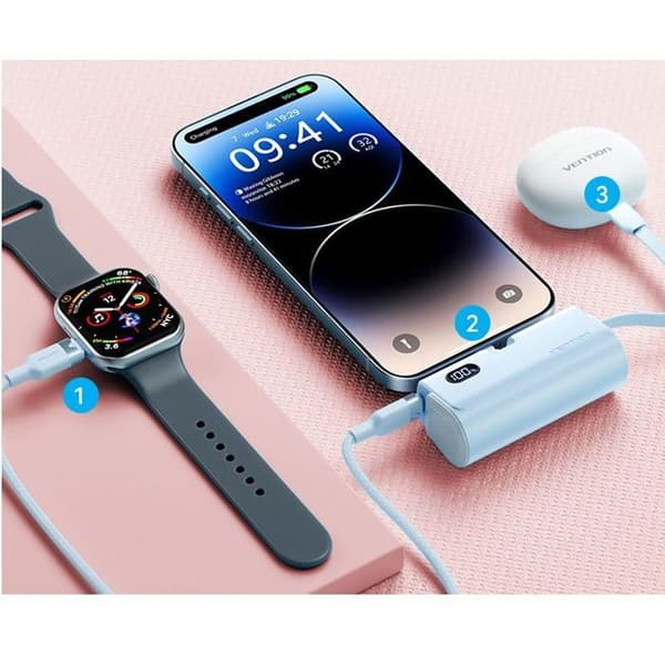Vention LED-skärm strömförsörjning 4800mAh (USB-C Lightning USB-C) 22,5W Svart Fällbar Lightning Ty