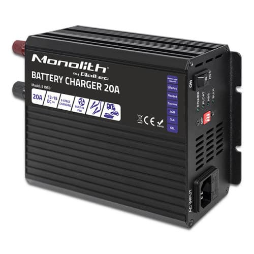 Batterioplader. Intelligent Monolith-oplader til LiFePO4 AGM GEL SLA-batterier | 20A | 12V