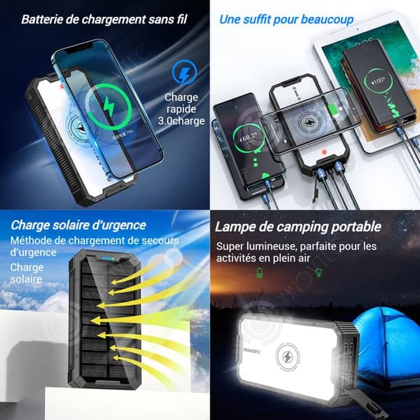 INN Solarbatteri extern 36800mah 5w med LED-lampa 4 USB-utgångar 2 ingångar powerbank extern batteri