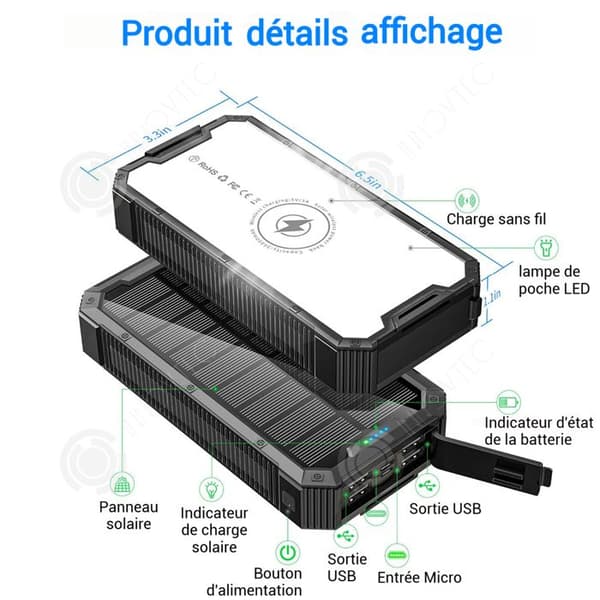 INN Solarbatteri extern 36800mah 5w med LED-lampa 4 USB-utgångar 2 ingångar powerbank extern batteri