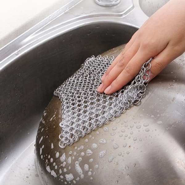 Stainless Steel Square Cast Iron Cleaner Pot Brush Scrubber Home Cookware Kitchen Cleaning Tool, Size:4×4inch