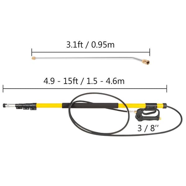 Teleskopisk højtryksrenser stav - 4000psi, 18/20ft rækkevidde, 5 sprøjtedyser