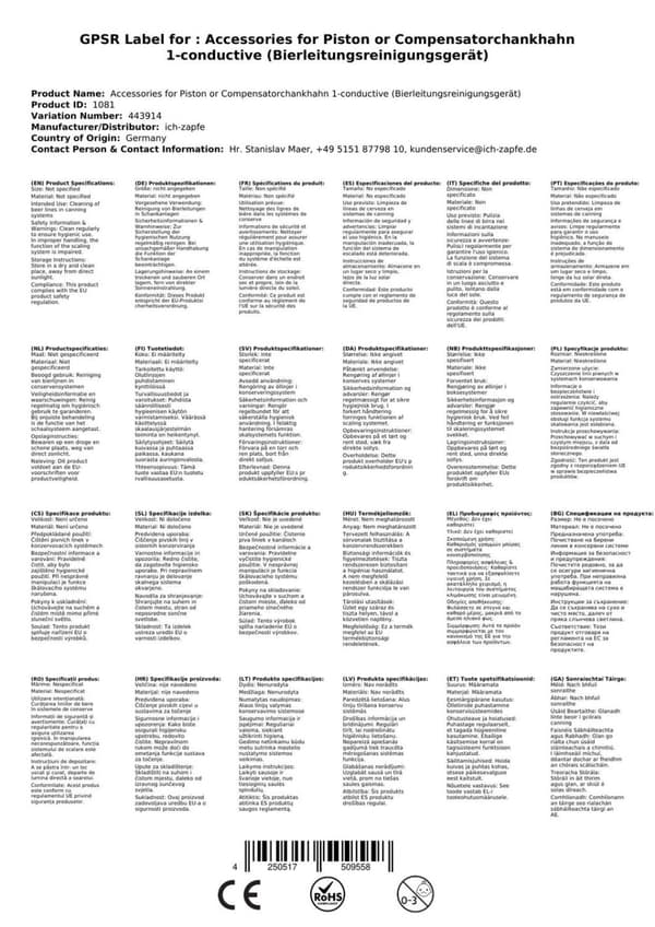 Tarvikesarja männälle tai Compensator a line (olutputken puhdistuslaite)