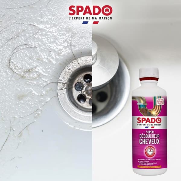 SPADO - Super håravblockering - Envisa blockeringar och stillastående vatten - Rör och septiktankar - 500ML - Tillverkad i Frankrike