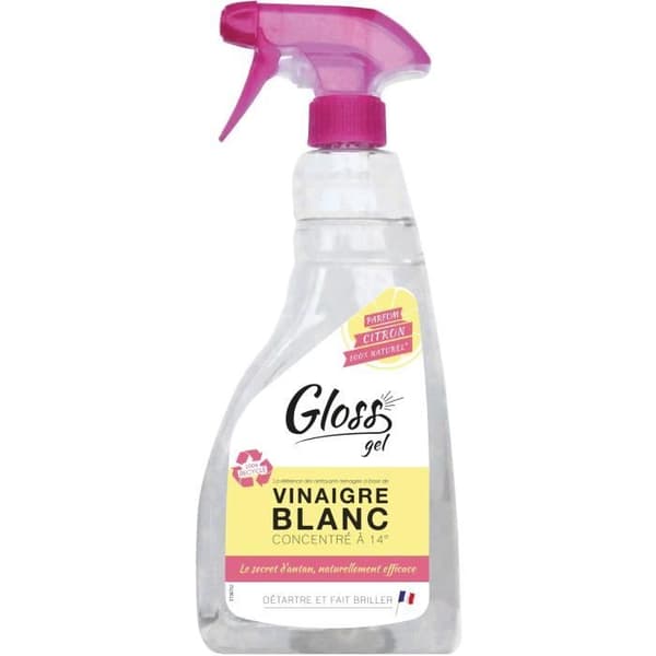 GLANS - Vit vinäger 14° - Citrondoftgel - Avkalkar och glänser - Naturlig formula - 750ml - Tillverkad i Frankrike