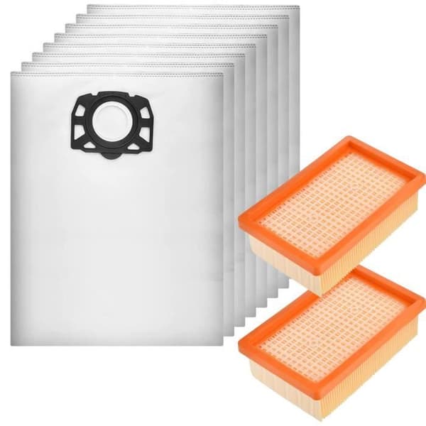 Säck för dammsugare och filter för Karcher WD4 WD5 WD6 MV4 MV5 MV6 - PHONILLICO - Paket med 8 säckar och 2 filter
