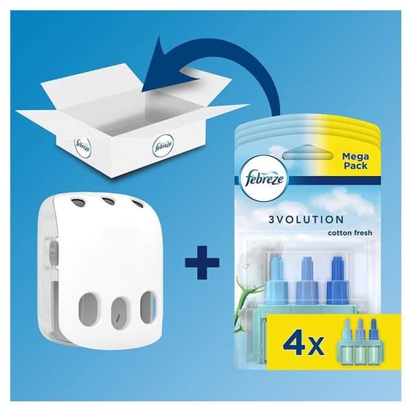Febreze 3Volution Cotton Purity Mega Air Freshener Starter Kit + 4 påfyllningar - 8001090946942