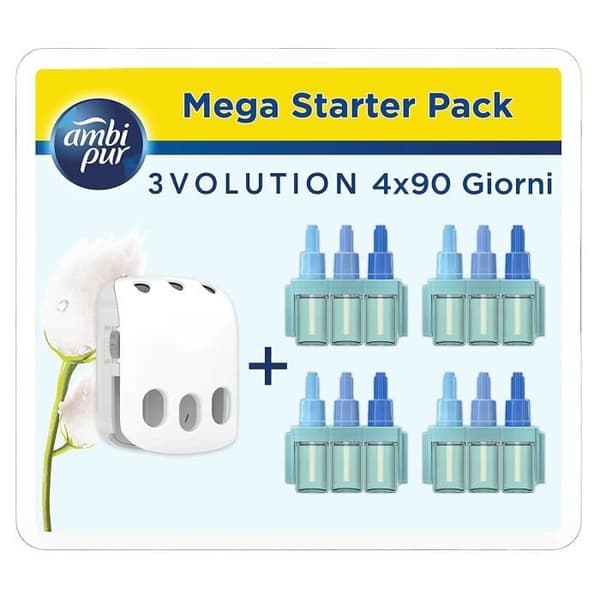 Febreze 3Volution Cotton Purity Mega Air Freshener Starter Kit + 4 påfyllningar - 8001090946942