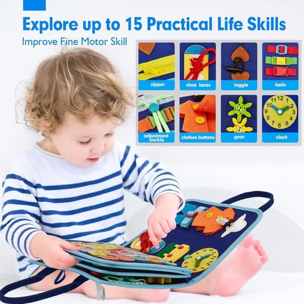 Montessori-opetusvälineet lapsille, aktiviteettitaulu, sopii 1–4-vuotiaille lapsille, sininen dinosaurus, 8 sivua