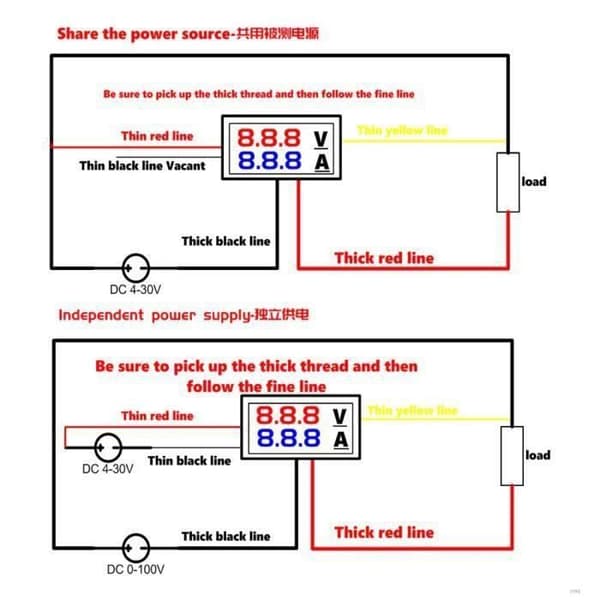 DC 100V 10A MiNi Voltmeter Amperemeter Panel Amp Volt Mätare Dubbel LED Röd Blå Digital