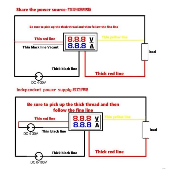 Voltmeter/amperemeter - NEUFU - DC 100V 10A - Dubbel LED röd, blå - Spänningsmätområde 0,0V-100V