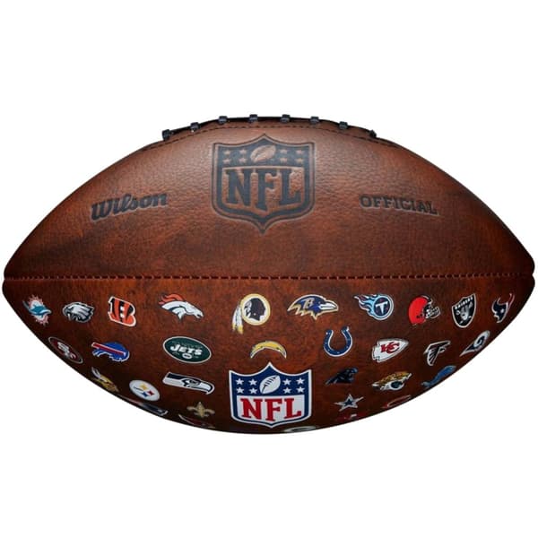 Wilson NFL JR Throwback FB 32 Team Logo Ball WTF1534XBNFL, Amerikanska fotbollar, Unisex, brun, Storlek: 7