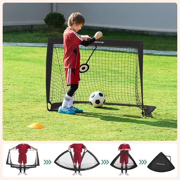 Rootz Fodboldmål - Pop-up fodboldmål - Sæt med 2 fodboldmål - Fodboldmål - Glasfiberstænger/polyesternet/Oxford-klud - Sort - 120 x 91 x 91 cm