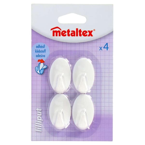 Metaltex Oval Plakhaken Small 4 Stuks Wit