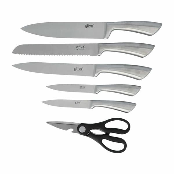 Knivsett med saks og knivstativ