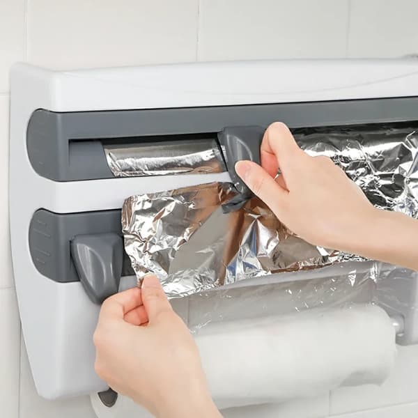 Herzberg HG-03145: Væghængt dispenser til køkkenrulle, husholdningsfilm og -folie