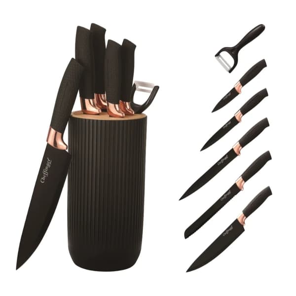 Cheffinger CF-KB01: Knivset i 7 delar - svart med roséguldtrim