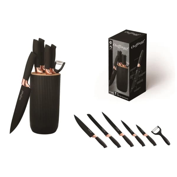 Cheffinger CF-KB01: Knivset i 7 delar - svart med roséguldtrim