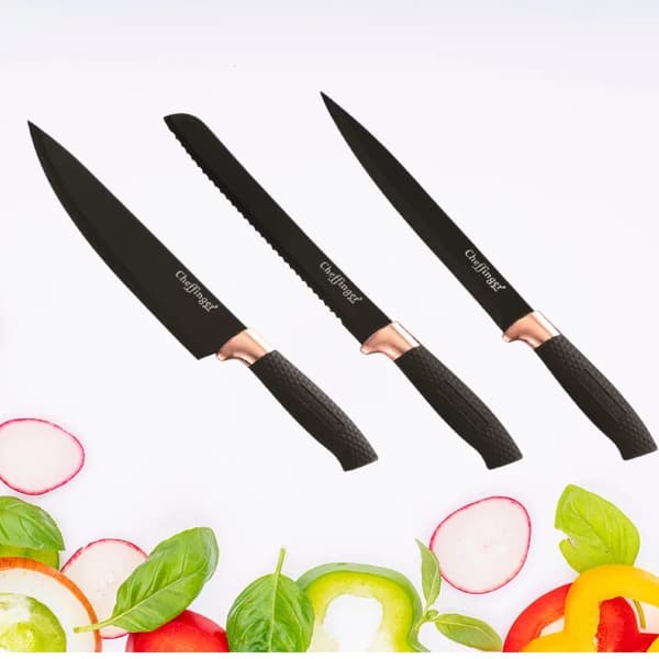 Cheffinger CF-KB01: Knivset i 7 delar - svart med roséguldtrim