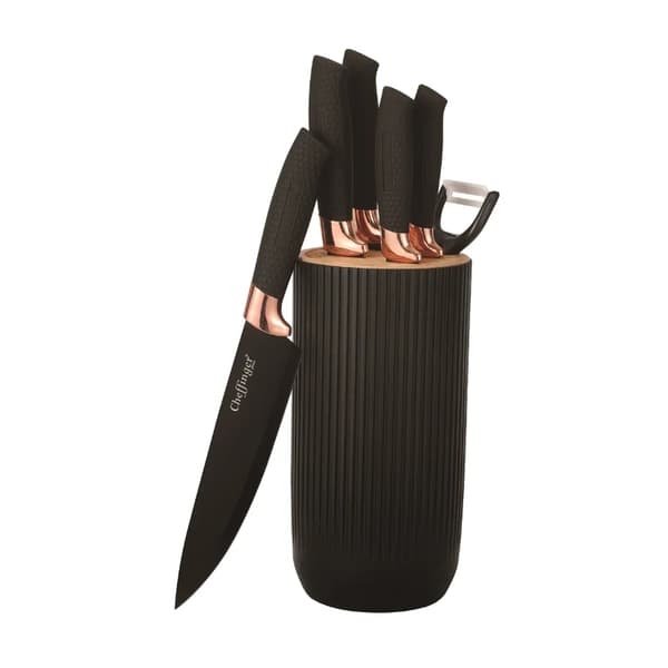 Cheffinger CF-KB01: Knivset i 7 delar - svart med roséguldtrim