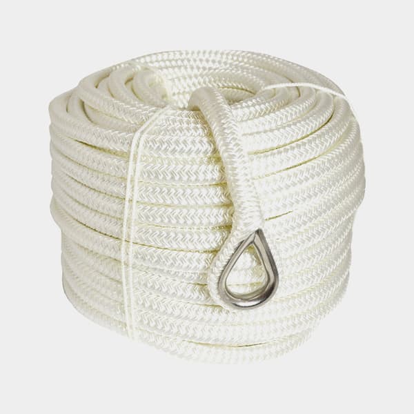 Ankarlina med rostfri kaus 1852-Marine, flätad polyester, Ø10 mm, 40 meter, vit