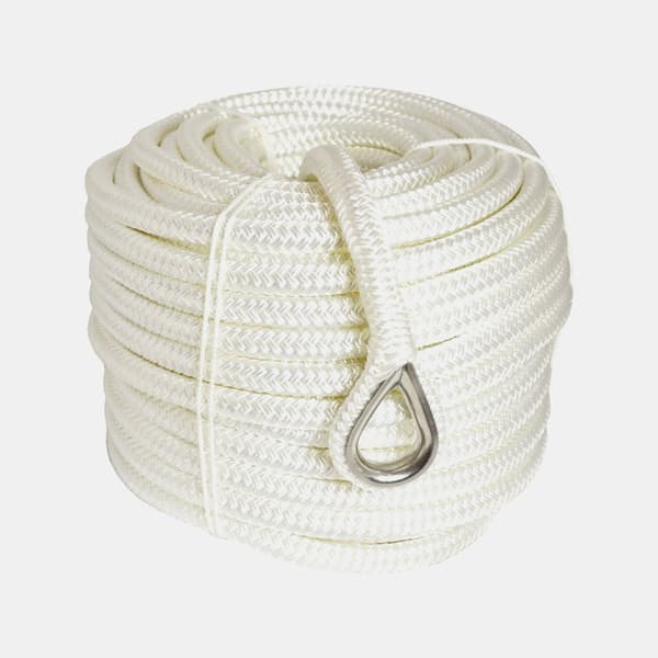 Ankarlina med rostfri kaus Robline, 16-flätad polyester, Ø12 mm, 40 meter, vit