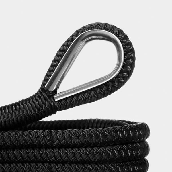 Förtöjningslina med rostfri kaus NOCK Långedrag, 24-flätad polyester, Ø14 mm, 4 meter, svart