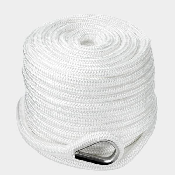 Ankarlina med rostfri kaus NOCK Svartlöga, 24-flätad polyester, Ø14 mm, 40 meter, vit