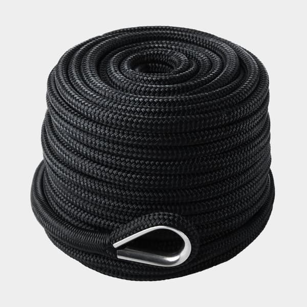 Ankarlina med rostfri kaus NOCK Svartlöga, 24-flätad polyester, Ø16 mm, 40 meter, svart