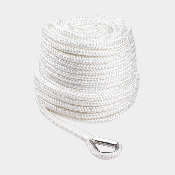 Ankarlina med rostfri kaus Qvarken Dockline, flätad polyester, Ø12 mm, 35 meter, vit