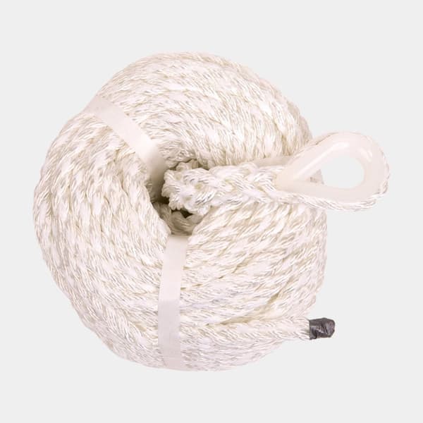 Ankarlina med kaus PolyRopes Special Storm, 3-slagen polyester, Ø12 mm, 35 meter, vit